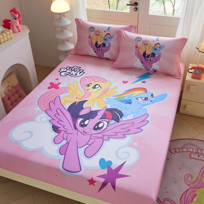 91家纺网 家纺一手货源 找家纺 蘭菲家纺 2026新款全棉纯棉大版卡通单床笠床笠单件-小马宝莉 飞翔.宝莉