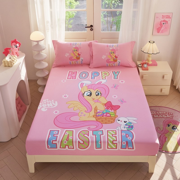 91家纺网 家纺一手货源 找家纺 蘭菲家纺 2026新款全棉纯棉大版卡通单床笠床笠单件-小马宝莉 粉色.宝莉