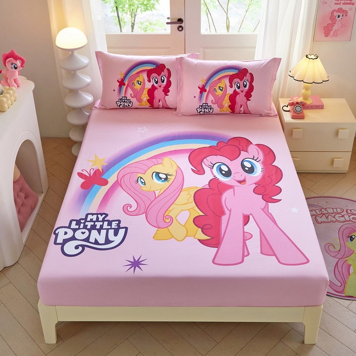 91家纺网 家纺一手货源 找家纺 蘭菲家纺 2026新款全棉纯棉大版卡通单床笠床笠单件-小马宝莉 伙伴.宝莉