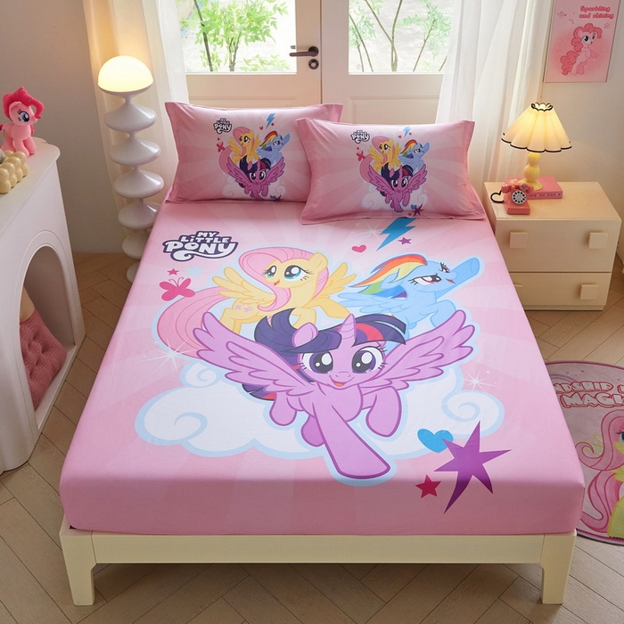 91家纺网 家纺一手货源 找家纺 蘭菲家纺 2026新款全棉纯棉大版卡通单床笠床笠单件-小马宝莉 飞翔.宝莉