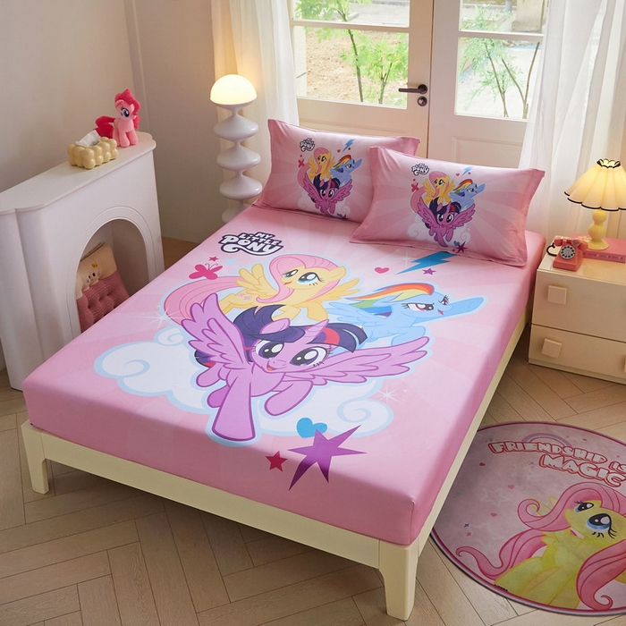 91家纺网 家纺一手货源 找家纺 蘭菲家纺 2026新款全棉纯棉大版卡通单床笠床笠单件-小马宝莉 飞翔.宝莉