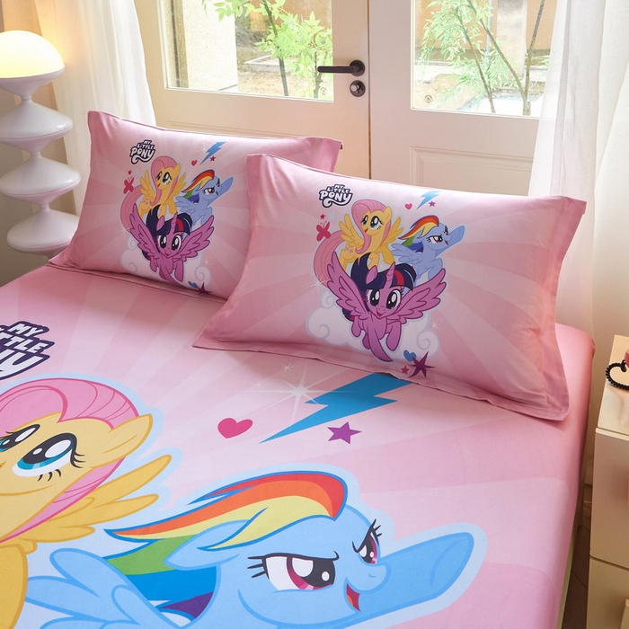 91家纺网 家纺一手货源 找家纺 蘭菲家纺 2026新款全棉纯棉大版卡通单床笠床笠单件-小马宝莉 飞翔.宝莉