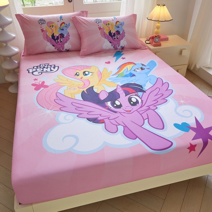 91家纺网 家纺一手货源 找家纺 蘭菲家纺 2026新款全棉纯棉大版卡通单床笠床笠单件-小马宝莉 飞翔.宝莉