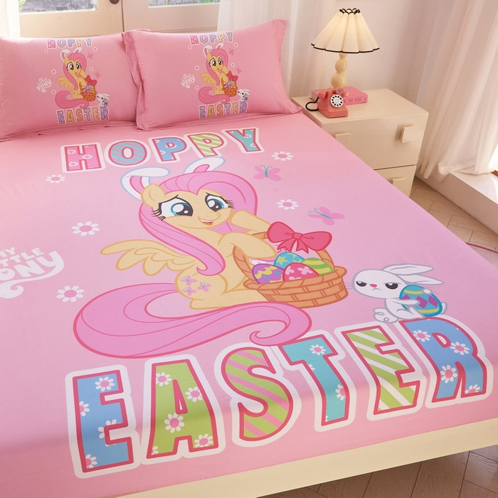 91家纺网 家纺一手货源 找家纺 蘭菲家纺 2026新款全棉纯棉大版卡通单床笠床笠单件-小马宝莉 粉色.宝莉