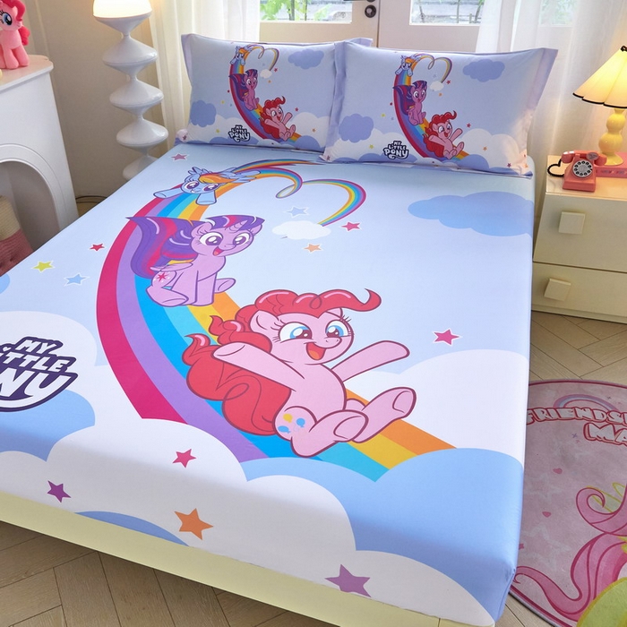 91家纺网 家纺一手货源 找家纺 蘭菲家纺 2026新款全棉纯棉大版卡通单床笠床笠单件-小马宝莉 嗨皮.宝莉