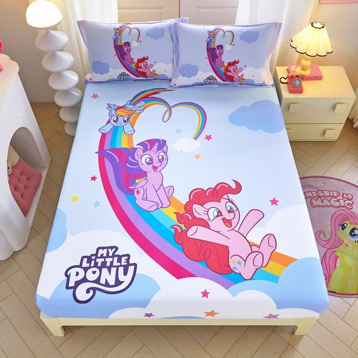 91家纺网 家纺一手货源 找家纺 蘭菲家纺 2026新款全棉纯棉大版卡通单床笠床笠单件-小马宝莉 嗨皮.宝莉