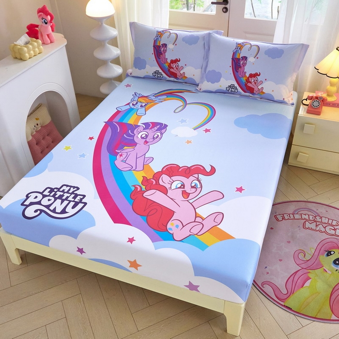 91家纺网 家纺一手货源 找家纺 蘭菲家纺 2026新款全棉纯棉大版卡通单床笠床笠单件-小马宝莉 嗨皮.宝莉