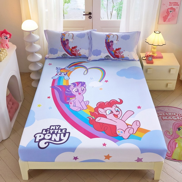 91家纺网 家纺一手货源 找家纺 蘭菲家纺 2026新款全棉纯棉大版卡通单床笠床笠单件-小马宝莉 嗨皮.宝莉