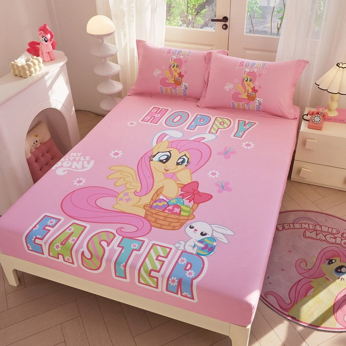 91家纺网 家纺一手货源 找家纺 蘭菲家纺 2026新款全棉纯棉大版卡通单床笠床笠单件-小马宝莉 粉色.宝莉