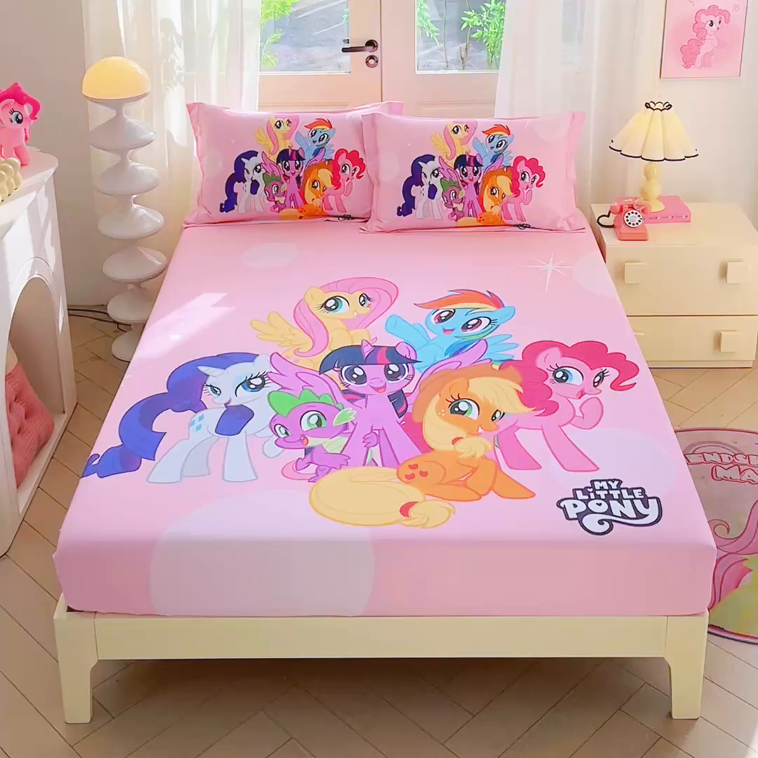 91家纺网 家纺一手货源 找家纺 蘭菲家纺 2026新款全棉纯棉大版卡通单床笠床笠单件-小马宝莉 大家族.宝莉