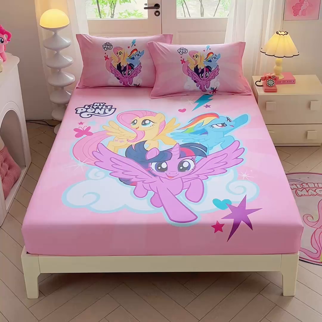 91家纺网 家纺一手货源 找家纺 蘭菲家纺 2026新款全棉纯棉大版卡通单床笠床笠单件-小马宝莉 飞翔.宝莉