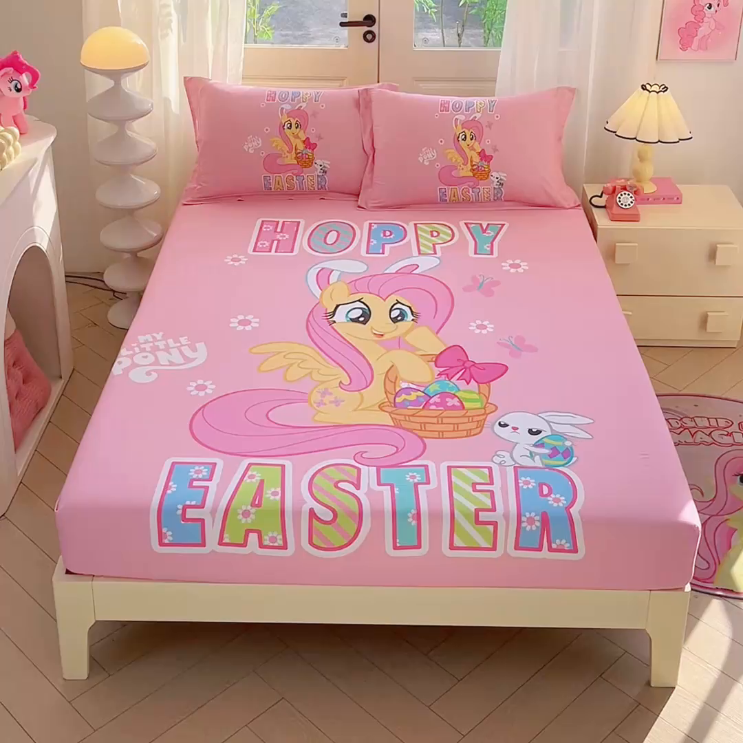 91家纺网 家纺一手货源 找家纺 蘭菲家纺 2026新款全棉纯棉大版卡通单床笠床笠单件-小马宝莉 粉色.宝莉