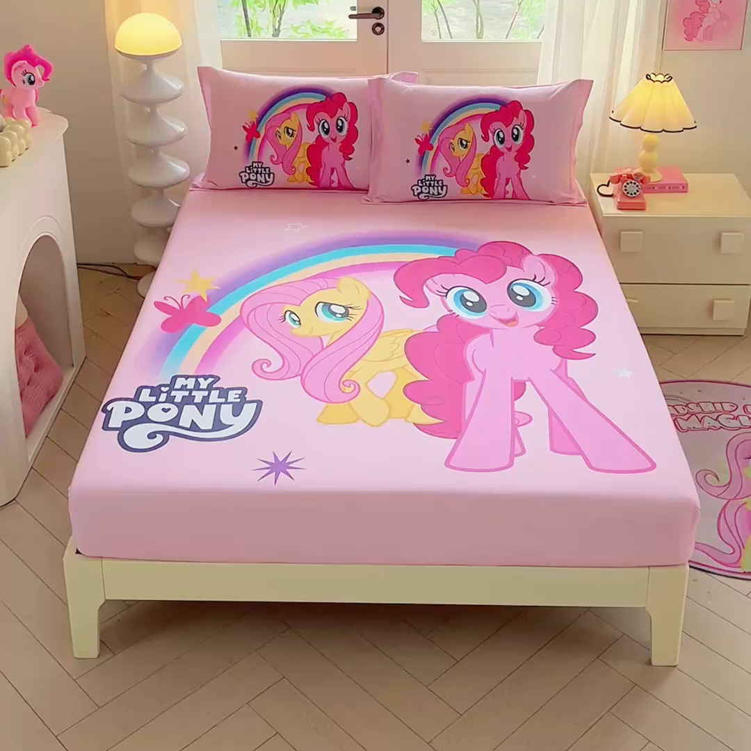 91家纺网 家纺一手货源 找家纺 蘭菲家纺 2026新款全棉纯棉大版卡通单床笠床笠单件-小马宝莉 伙伴.宝莉