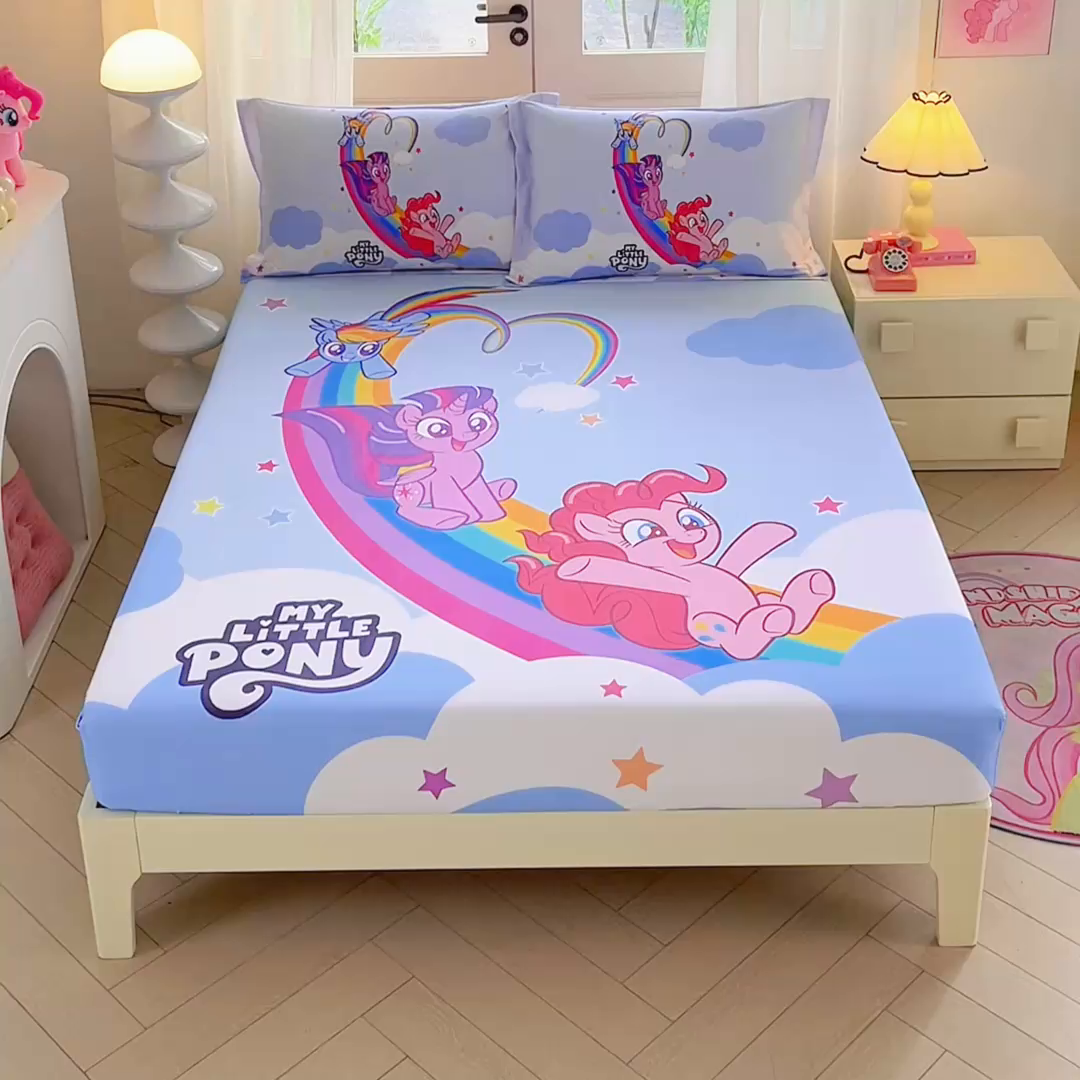 91家纺网 家纺一手货源 找家纺 蘭菲家纺 2026新款全棉纯棉大版卡通单床笠床笠单件-小马宝莉 嗨皮.宝莉