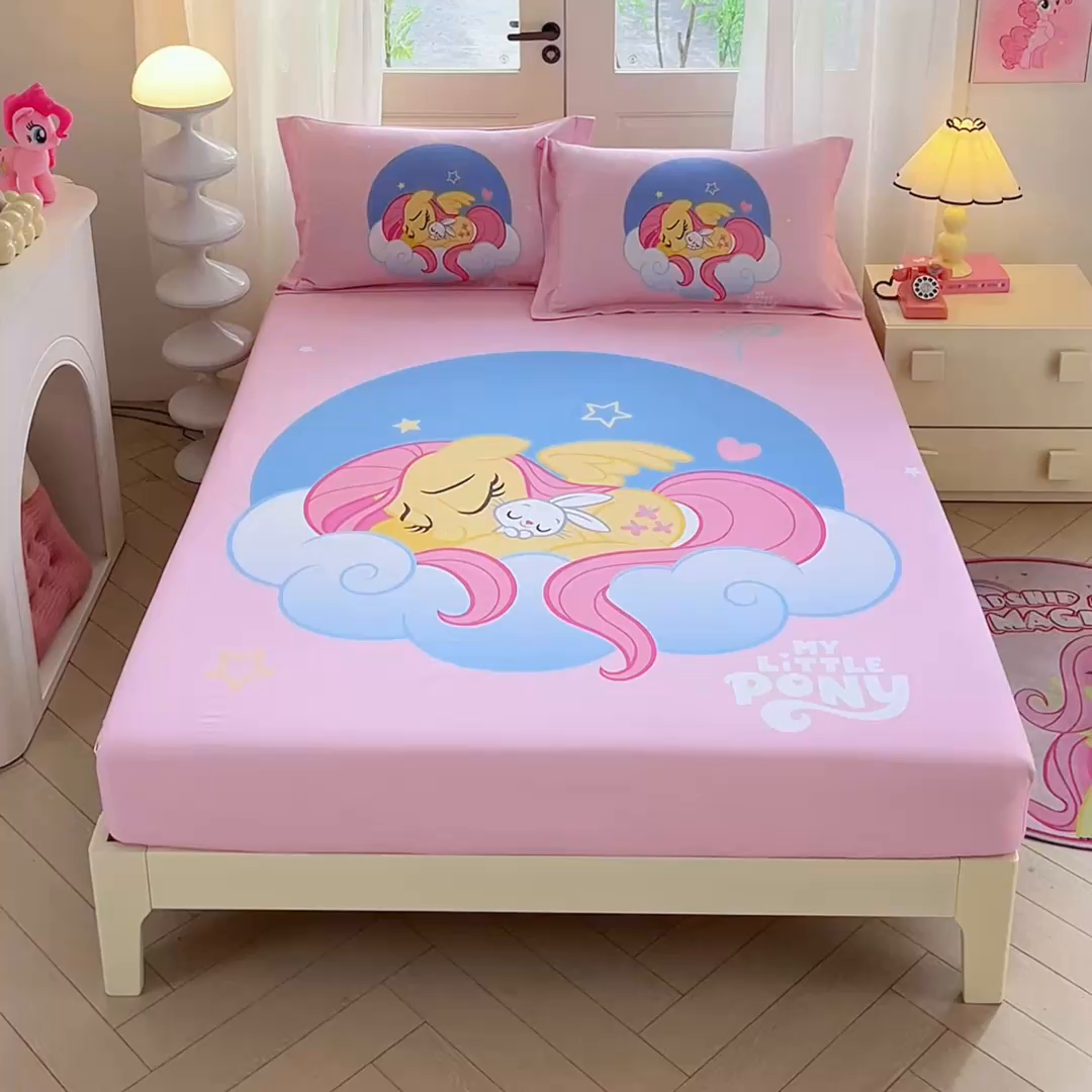 91家纺网 家纺一手货源 找家纺 蘭菲家纺 2026新款全棉纯棉大版卡通单床笠床笠单件-小马宝莉 晚安.宝莉