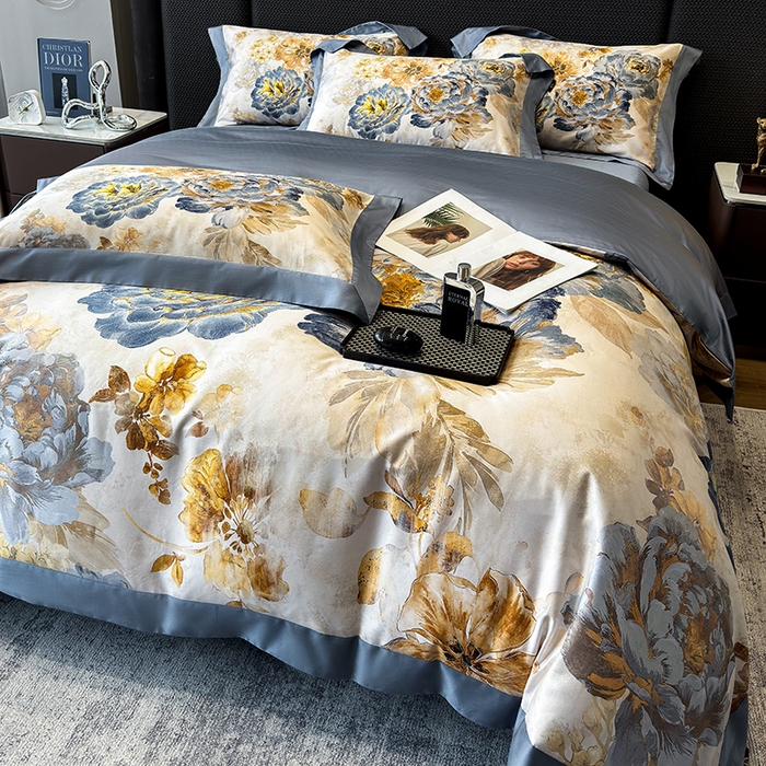 91家纺网 家纺一手货源 找家纺 东方名伶 2025新款50S全棉数码印花长绒棉四件套 盛世牡丹