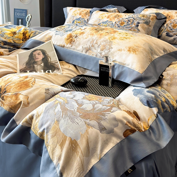 91家纺网 家纺一手货源 找家纺 东方名伶 2025新款50S全棉数码印花长绒棉四件套 盛世牡丹