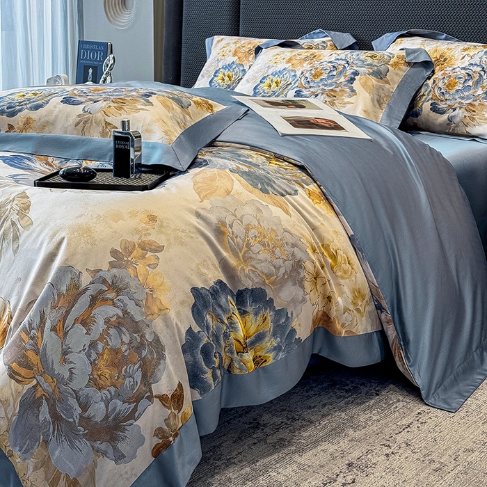 91家纺网 家纺一手货源 找家纺 东方名伶 2025新款50S全棉数码印花长绒棉四件套 盛世牡丹