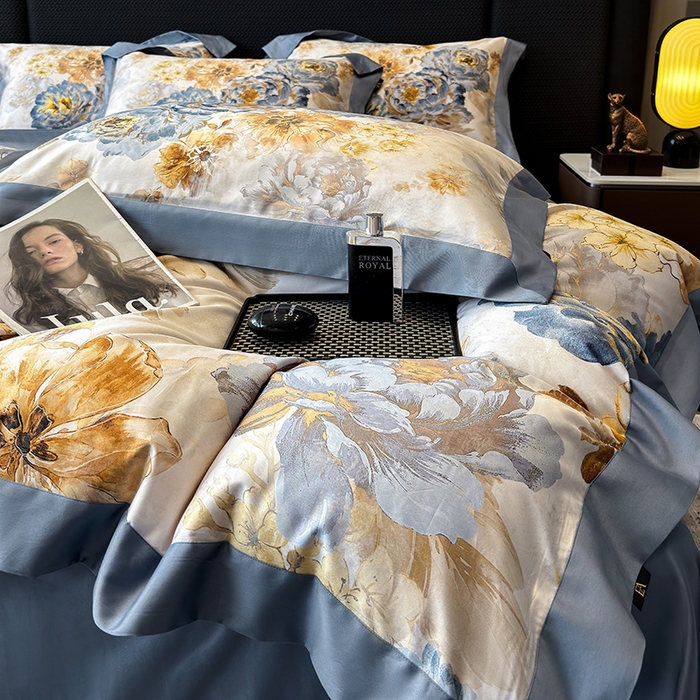 91家纺网 家纺一手货源 找家纺 东方名伶 2025新款50S全棉数码印花长绒棉四件套 盛世牡丹