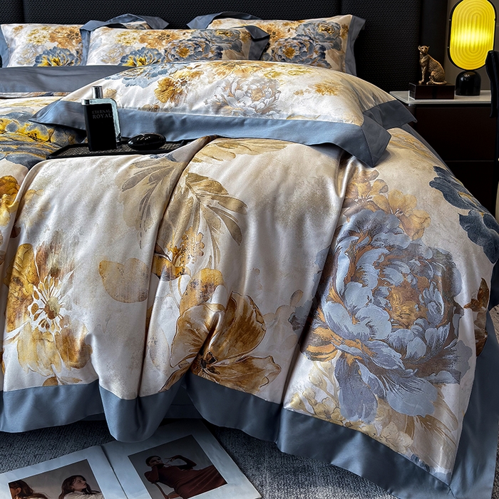 91家纺网 家纺一手货源 找家纺 东方名伶 2025新款50S全棉数码印花长绒棉四件套 盛世牡丹