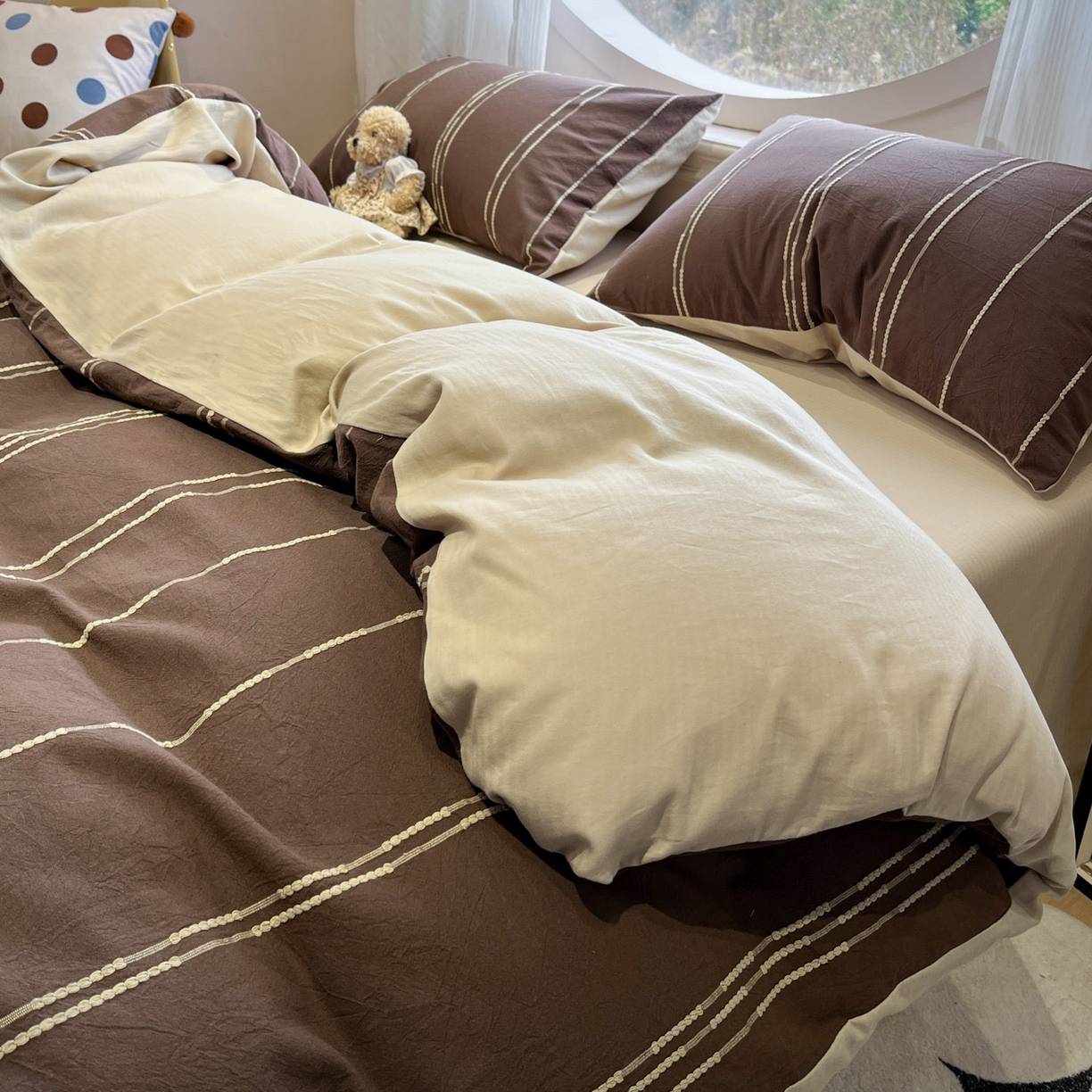 91家纺网 家纺一手货源 找家纺 （总）莱茵家居 2026新款A类60支全棉纯棉复古美拉德色织提花四件套-慕星系列