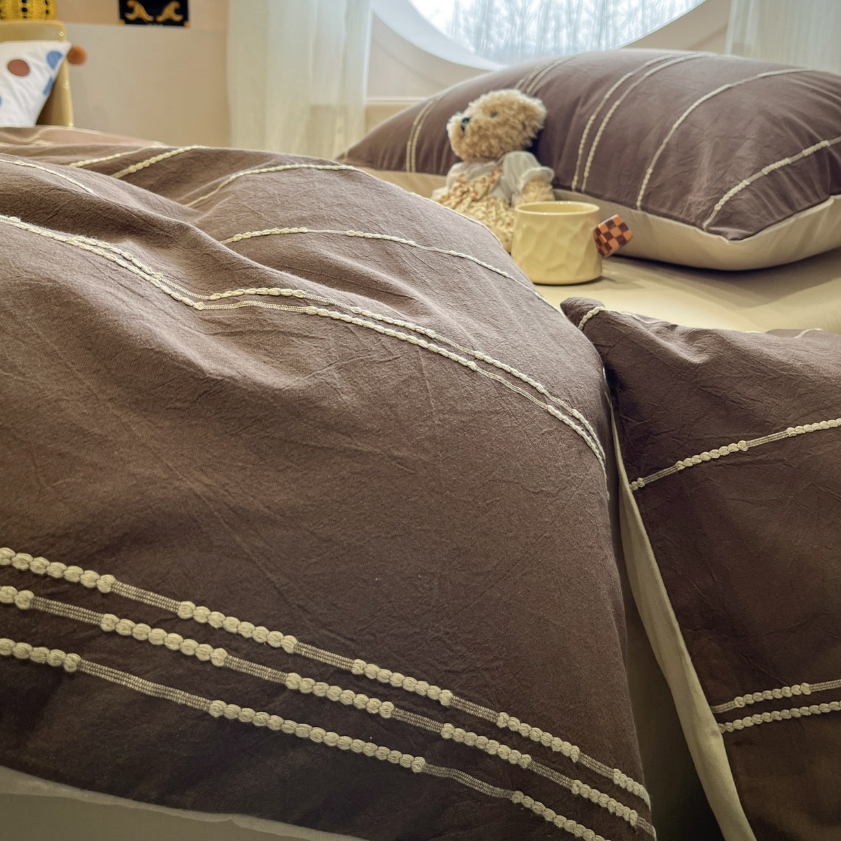 91家纺网 家纺一手货源 找家纺 （总）莱茵家居 2026新款A类60支全棉纯棉复古美拉德色织提花四件套-慕星系列