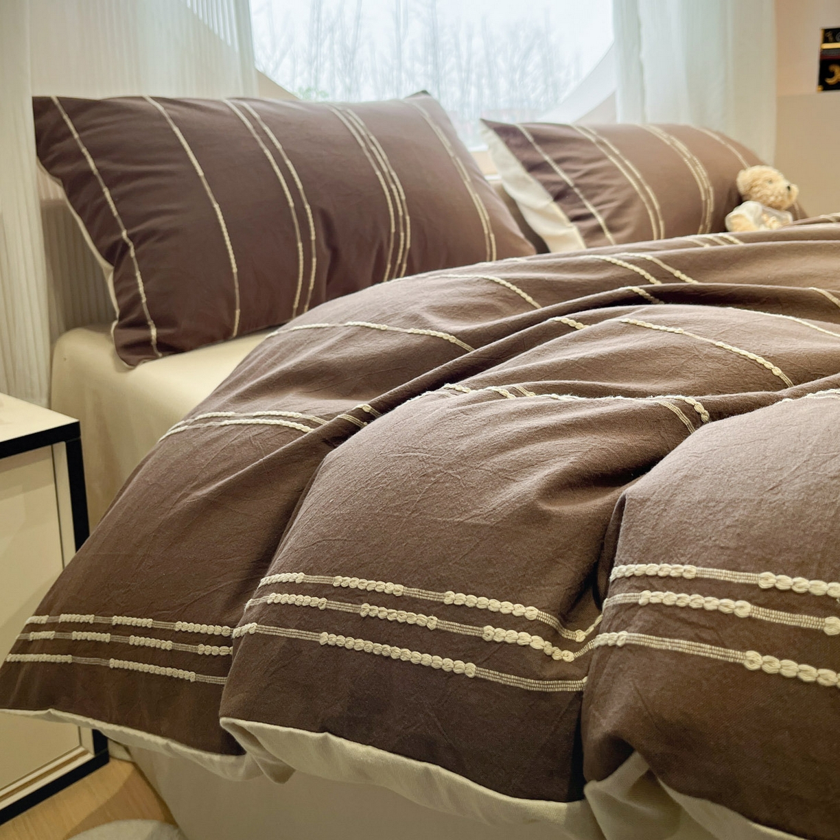 91家纺网 家纺一手货源 找家纺 （总）莱茵家居 2026新款A类60支全棉纯棉复古美拉德色织提花四件套-慕星系列