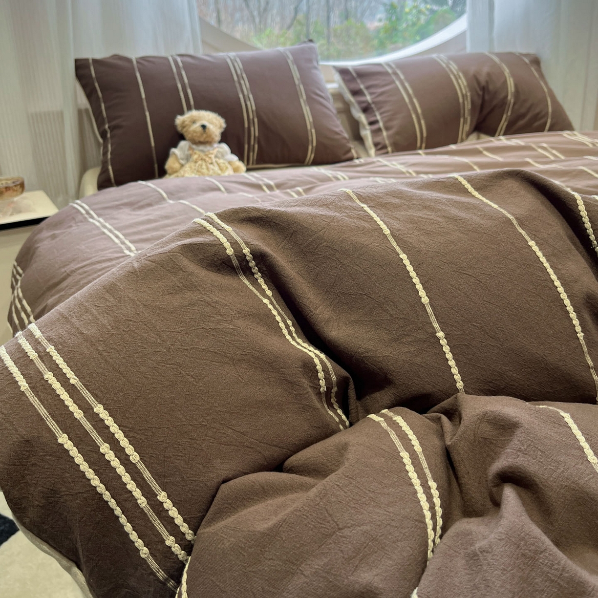 91家纺网 家纺一手货源 找家纺 （总）莱茵家居 2026新款A类60支全棉纯棉复古美拉德色织提花四件套-慕星系列