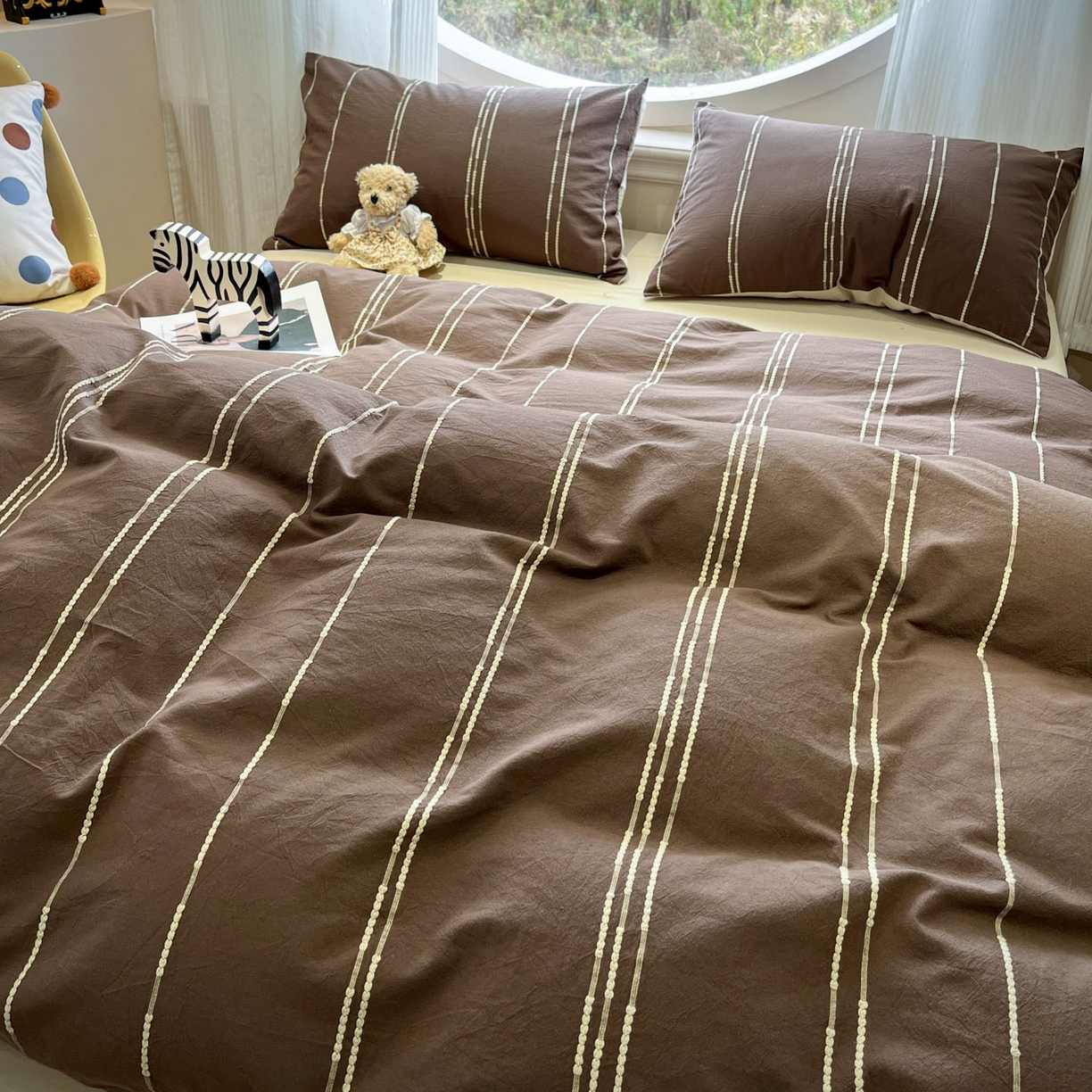 91家纺网 家纺一手货源 找家纺 （总）莱茵家居 2026新款A类60支全棉纯棉复古美拉德色织提花四件套-慕星系列