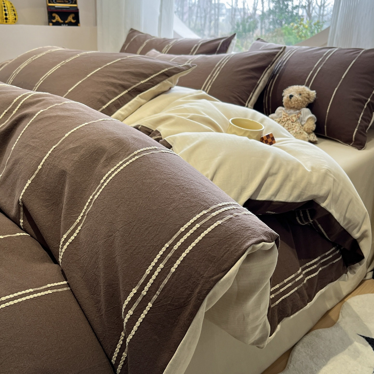 91家纺网 家纺一手货源 找家纺 （总）莱茵家居 2026新款A类60支全棉纯棉复古美拉德色织提花四件套-慕星系列