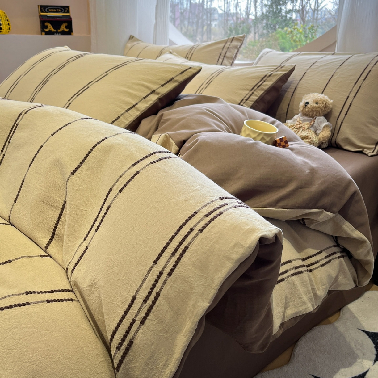 莱茵家居 2026新款A类60支全棉纯棉复古美拉德色织提花四件套-慕星系列 慕星-深棕