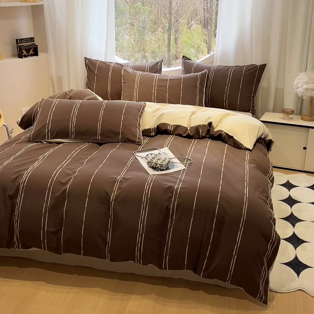 91家纺网 家纺一手货源 找家纺 （总）莱茵家居 2026新款A类60支全棉纯棉复古美拉德色织提花四件套-慕星系列