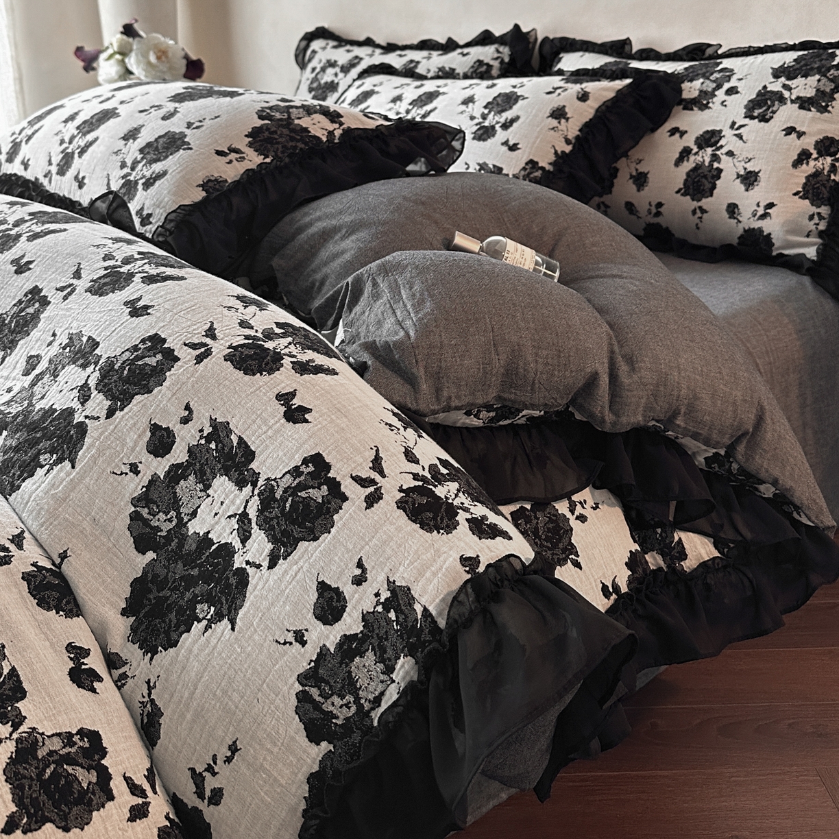 莱茵家居 2026新款A类法式花边复古60支全棉纯棉色织大提花四件套-梦境系列 梦境-油墨