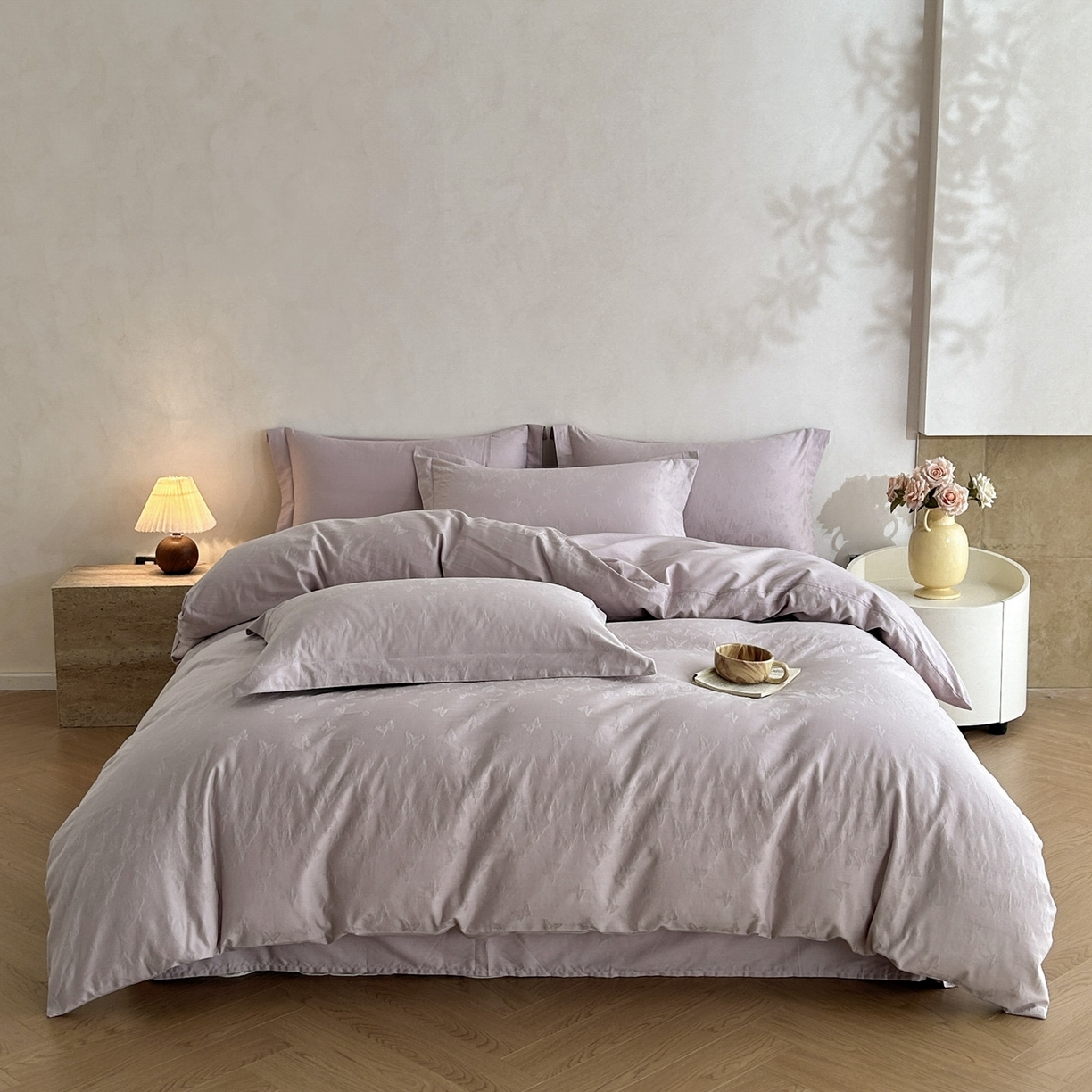 91家纺网 家纺一手货源 找家纺 （总）莱茵家居 2026新款A类60支长绒棉纯棉提花贡缎大提花四件套光泽绸缎感轻奢风