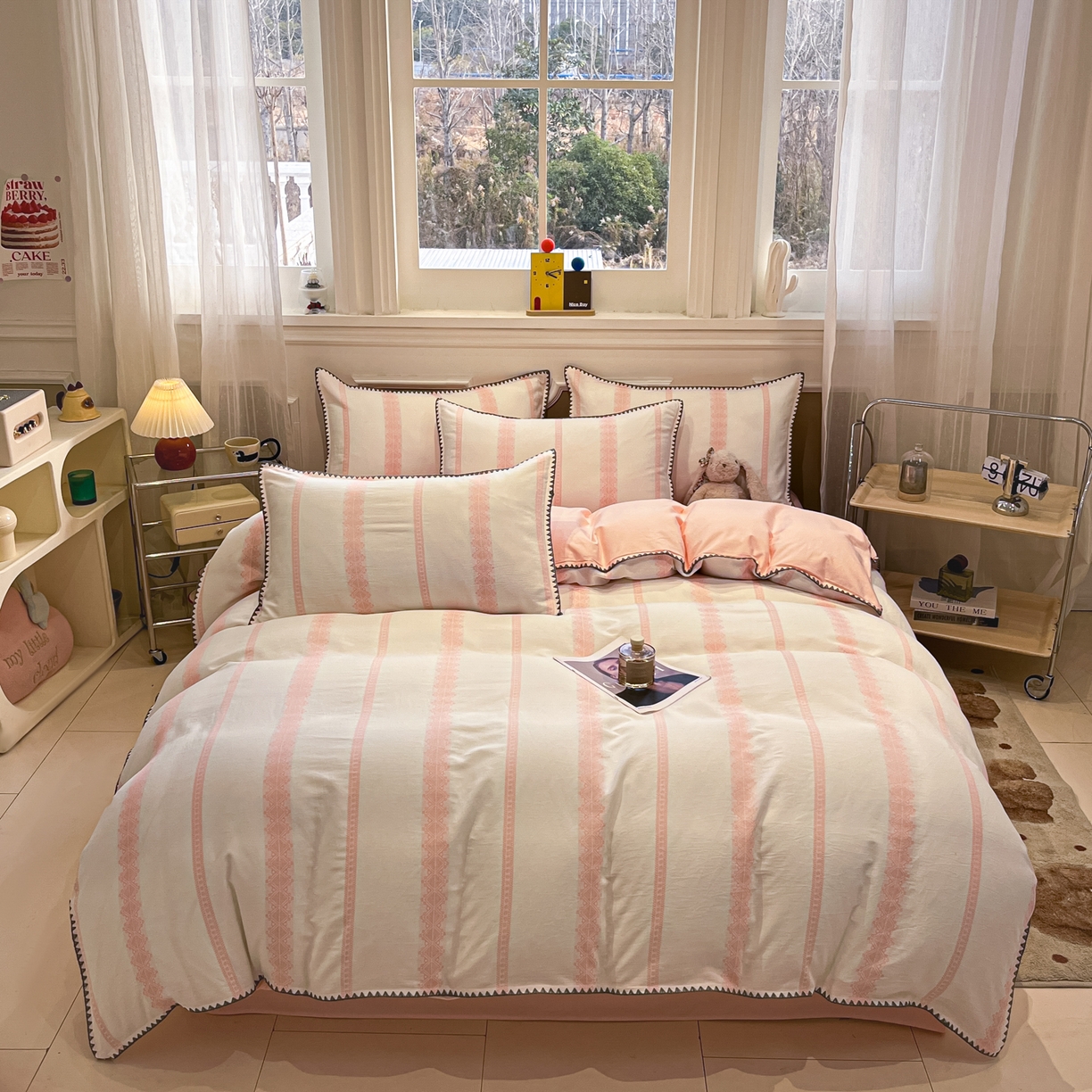 91家纺网 家纺一手货源 找家纺 （总）莱茵家居 2026新款A类全棉纯棉色织大提花贝壳边四件套-序语松间系列