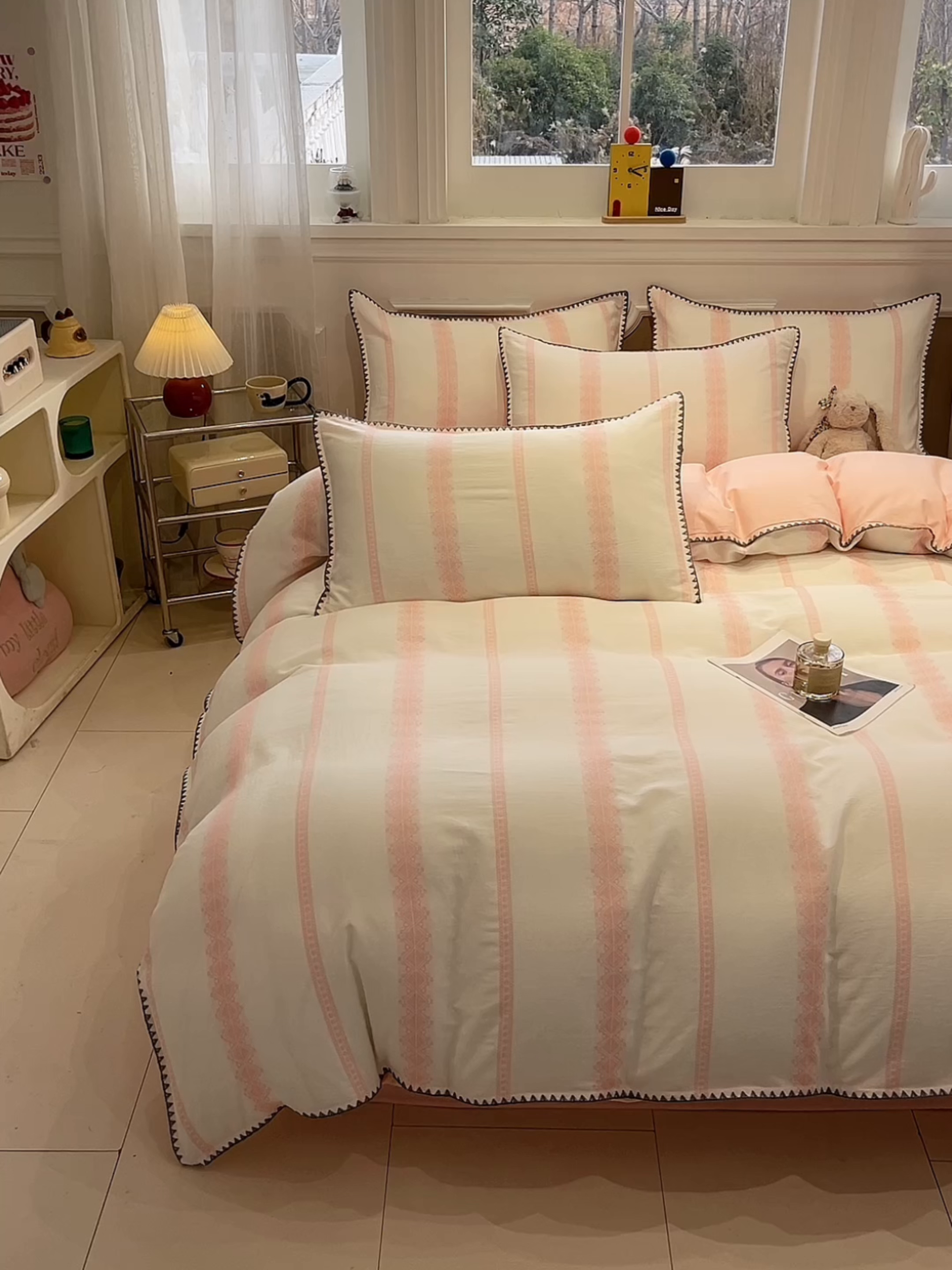 91家纺网 家纺一手货源 找家纺 （总）莱茵家居 2026新款A类全棉纯棉色织大提花贝壳边四件套-序语松间系列