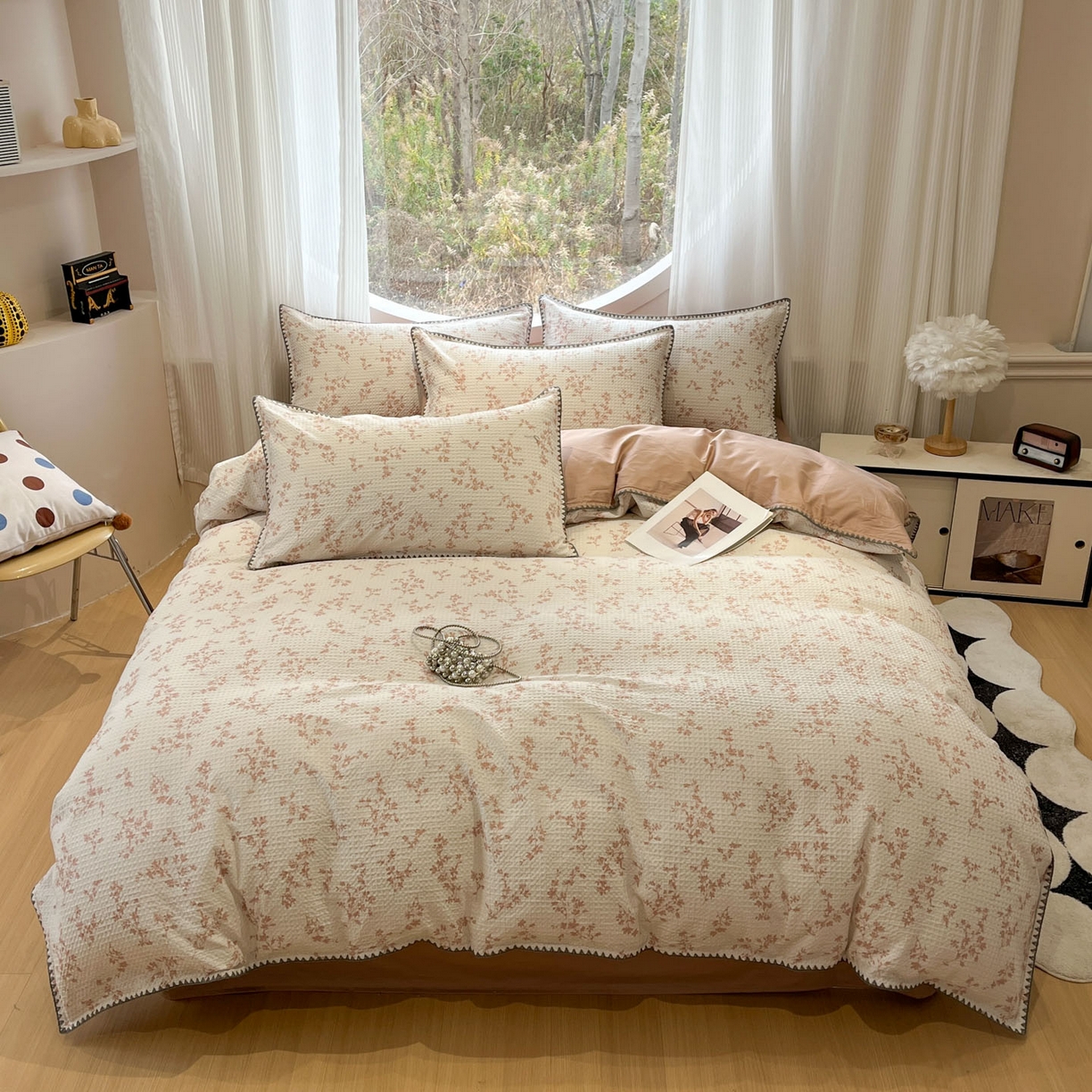 91家纺网 家纺一手货源 找家纺 莱茵家居 2026新款A类全棉华夫格印花贝壳边套件-华夫系列 华夫-苏黎