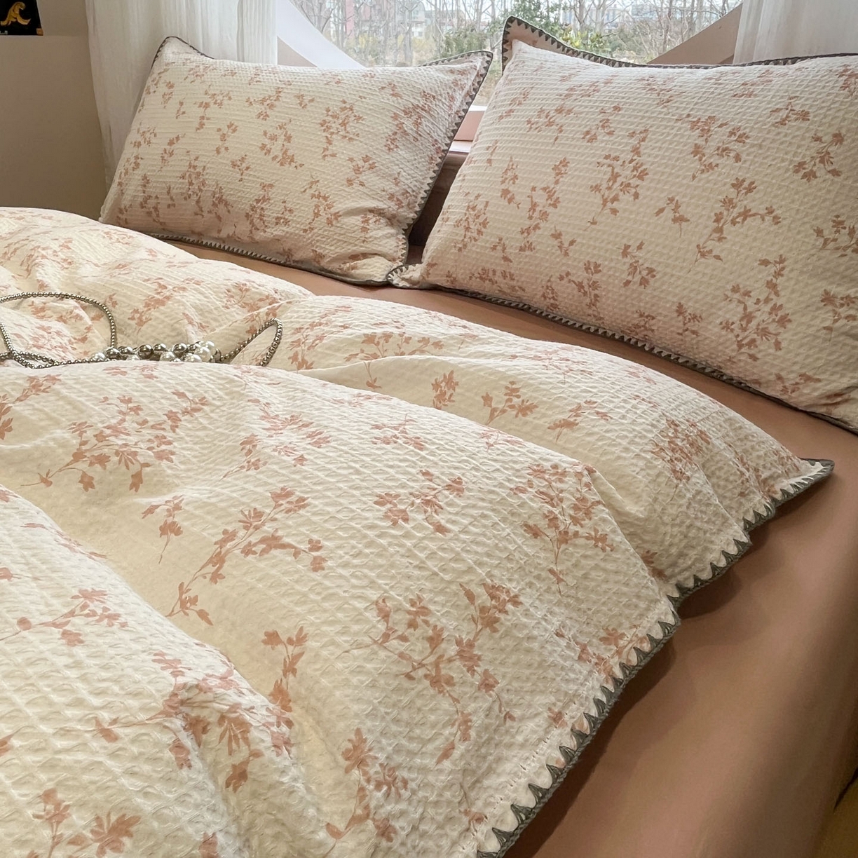 91家纺网 家纺一手货源 找家纺 莱茵家居 2026新款A类全棉华夫格印花贝壳边套件-华夫系列 华夫-苏黎