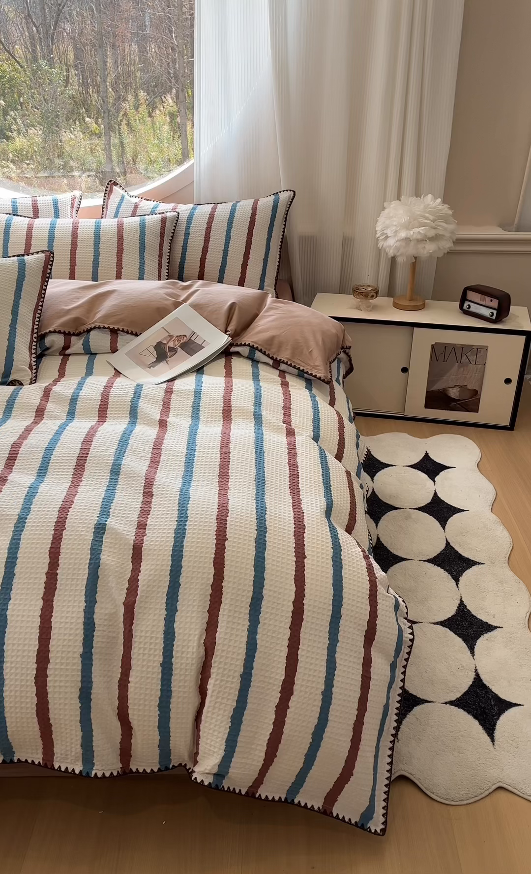 91家纺网 家纺一手货源 找家纺 莱茵家居 2026新款A类全棉华夫格印花贝壳边套件-华夫系列 华夫-白巧