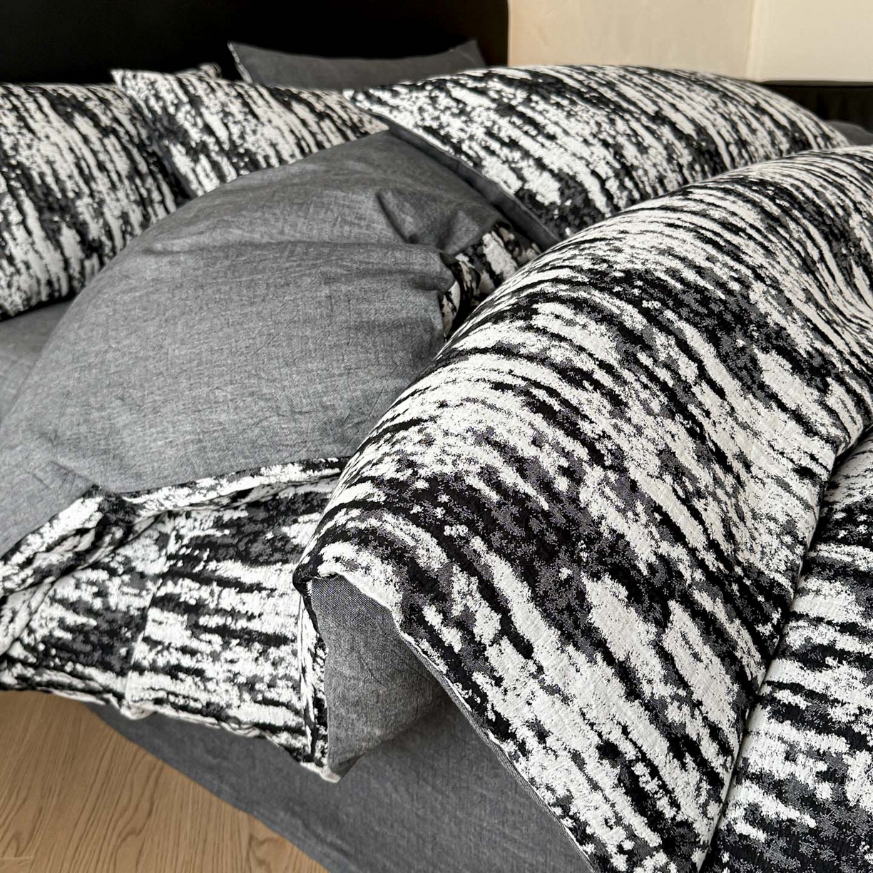 莱茵家居 2026新款A类60支全棉纯棉复古侘寂风色织提花四件套-墨隙系列 墨隙-深灰