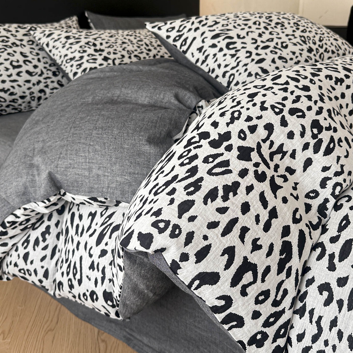 莱茵家居 2026新款A类60支全棉纯棉复古侘寂风色织提花四件套-墨隙系列 豹纹-深灰