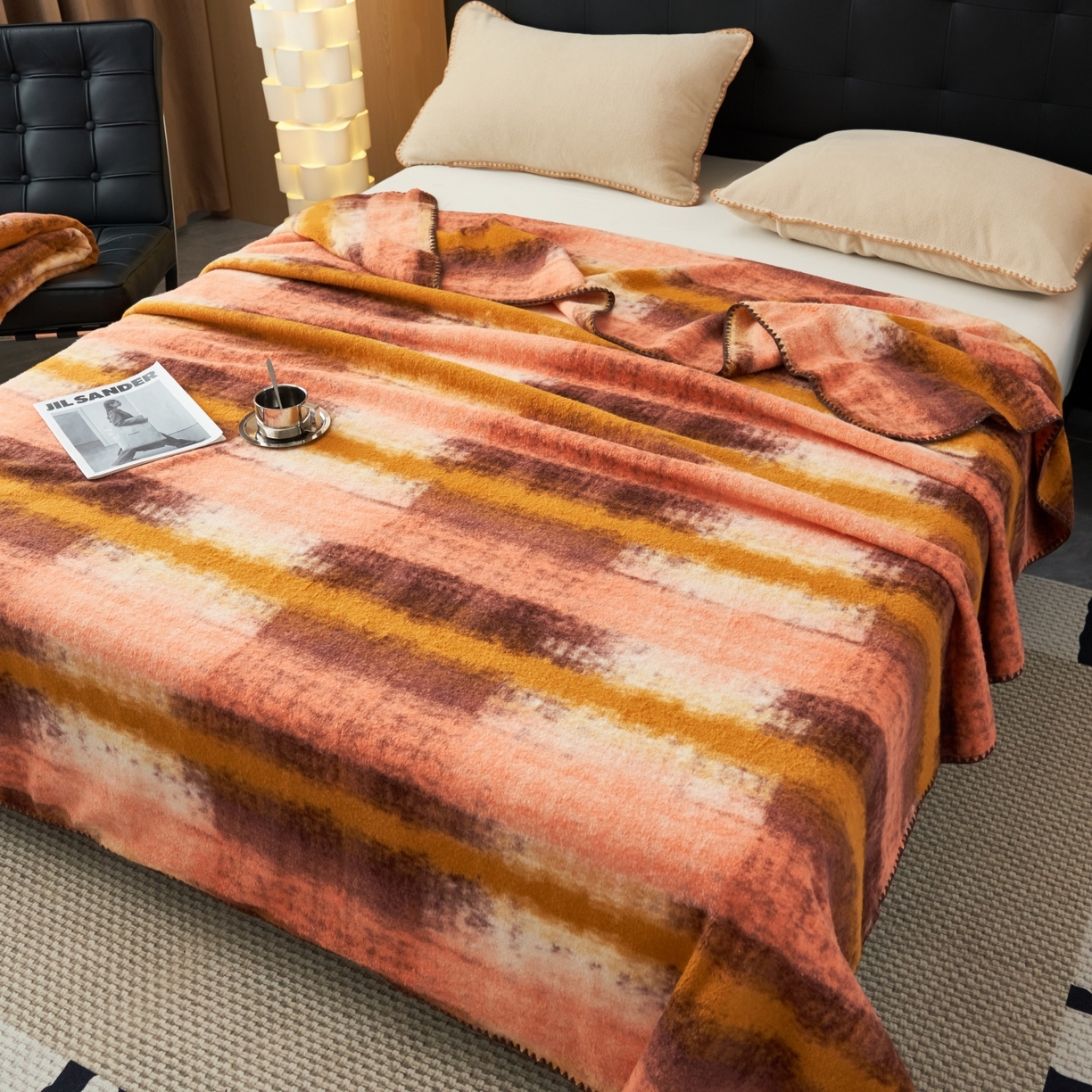 91家纺网 家纺一手货源 找家纺 （总）莱家富 2026新款加厚高端仿羊绒毛毯沙发盖毯午睡盖被双层复古四季毯礼盒装