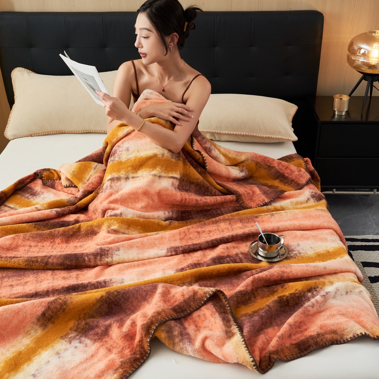 91家纺网 家纺一手货源 找家纺 莱家富 2026新款加厚高端仿羊绒毛毯沙发盖毯午睡盖被双层复古四季毯礼盒装 巴克洛