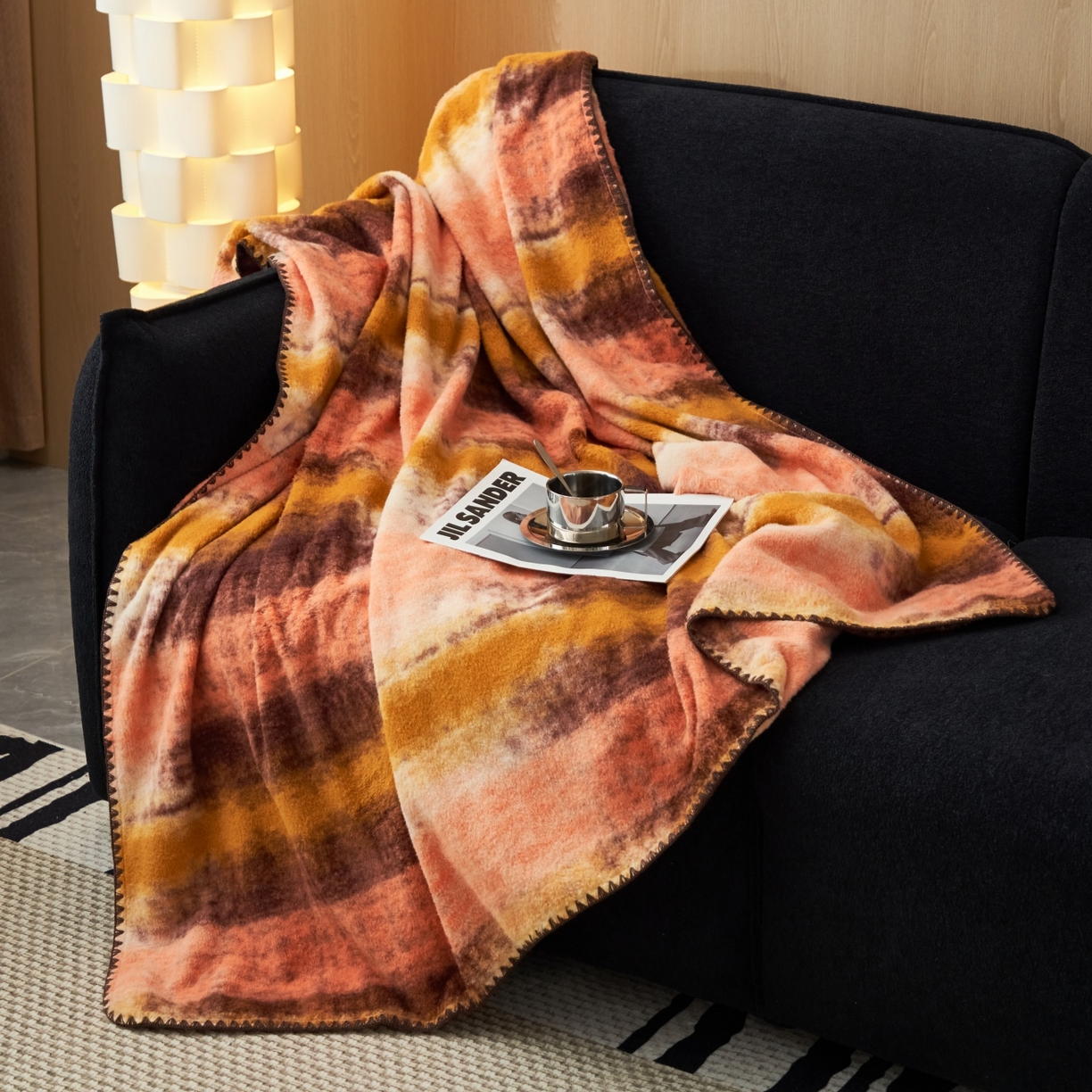 91家纺网 家纺一手货源 找家纺 莱家富 2026新款加厚高端仿羊绒毛毯沙发盖毯午睡盖被双层复古四季毯礼盒装 巴克洛