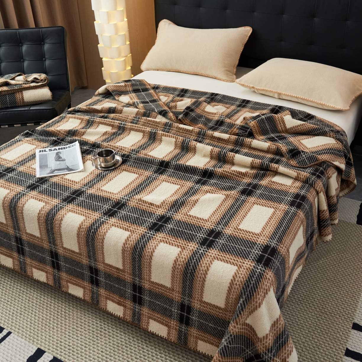 91家纺网 家纺一手货源 找家纺 莱家富 2026新款加厚高端仿羊绒毛毯沙发盖毯午睡盖被双层复古四季毯礼盒装 贝蒂斯