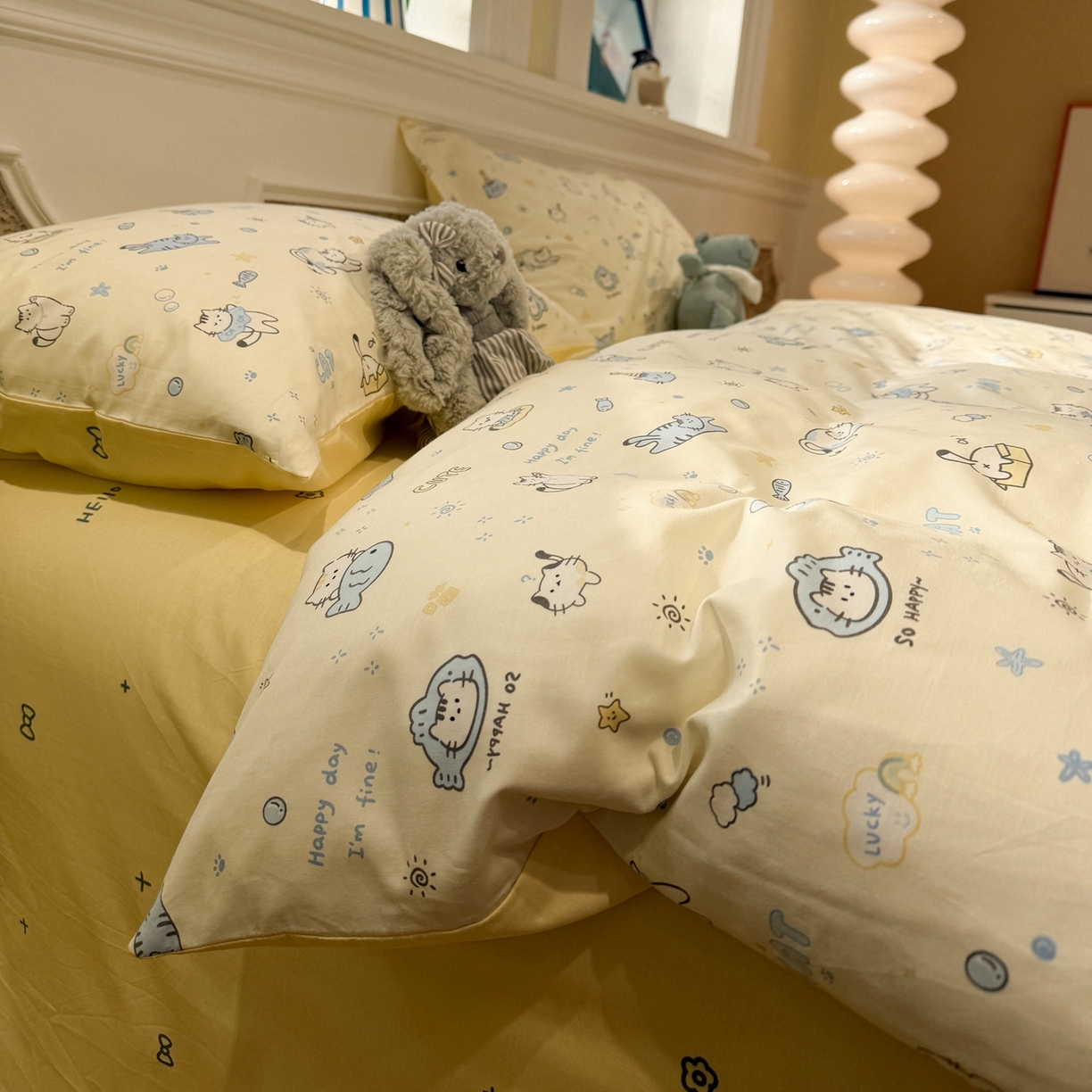 呗旺鹿 2026新款全棉纯棉40支13070卡通印花四件套-场景二 机灵猫