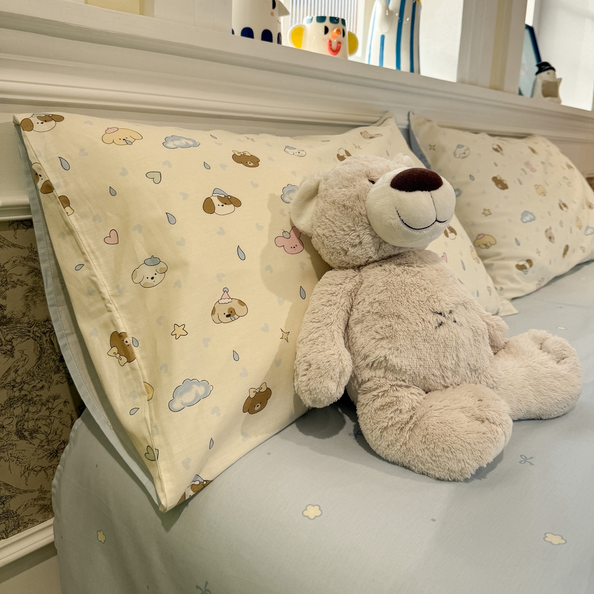 91家纺网 家纺一手货源 找家纺 呗旺鹿 2026新款全棉纯棉40支13070卡通印花四件套-场景二 鼻涕狗