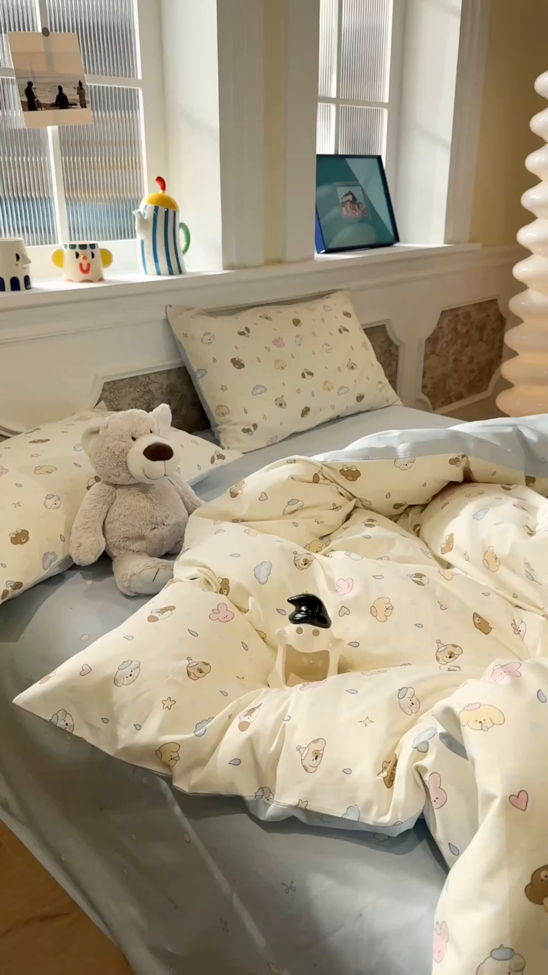 91家纺网 家纺一手货源 找家纺 呗旺鹿 2026新款全棉纯棉40支13070卡通印花四件套-场景二 鼻涕狗