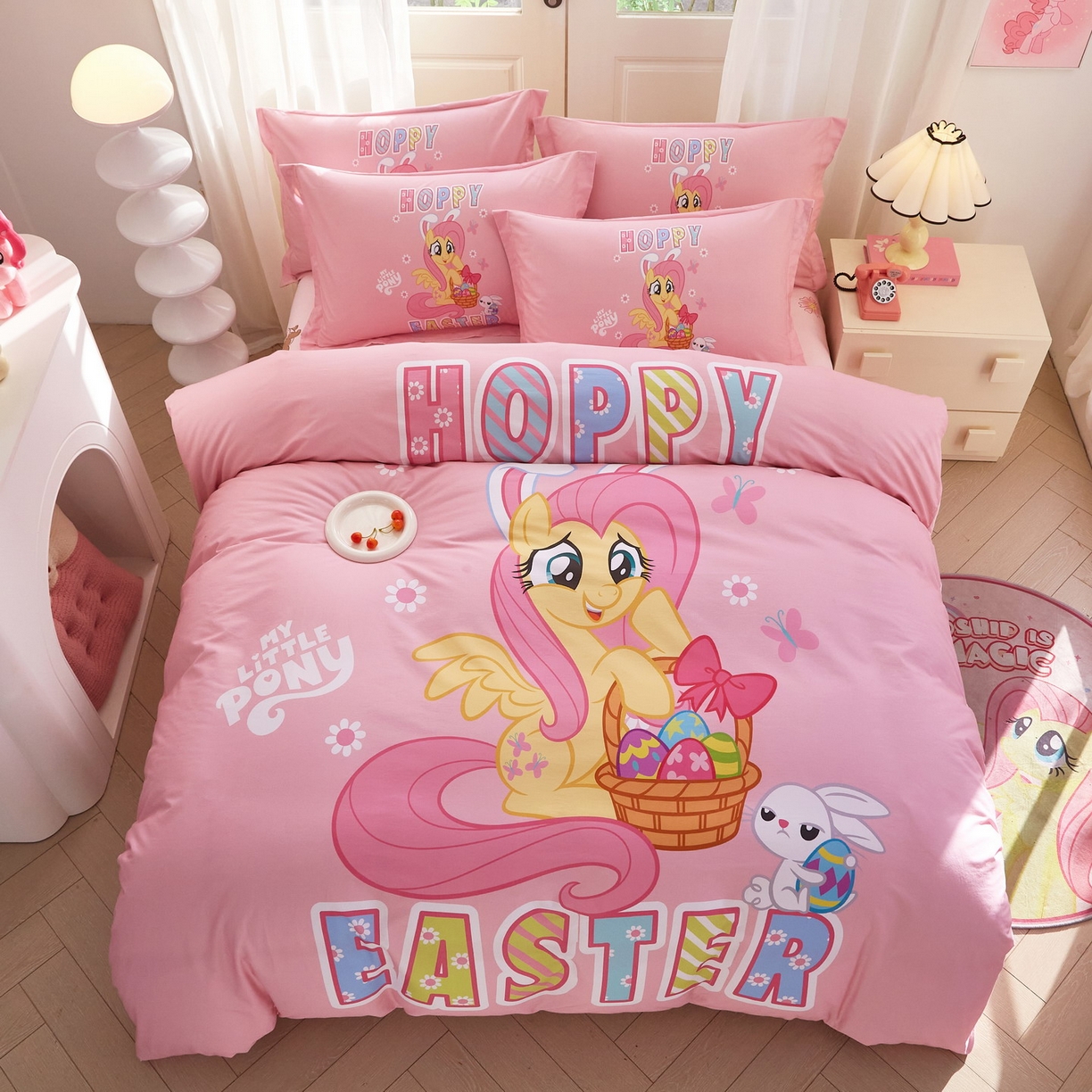 91家纺网 家纺一手货源 找家纺 蘭菲家纺 2026新款全棉纯棉大版卡通四件套-小马宝莉 粉色.宝莉