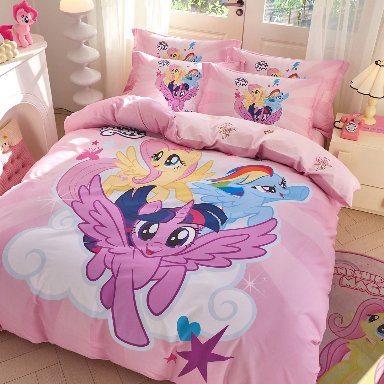 91家纺网 家纺一手货源 找家纺 蘭菲家纺 2026新款全棉纯棉大版卡通四件套-小马宝莉 飞翔.宝莉